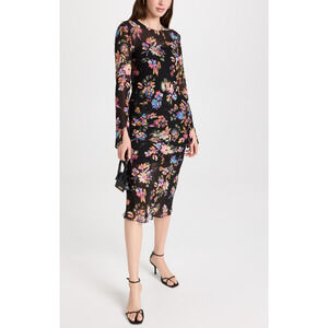 Amanda Uprichard 'Collier' Black Floral Print Dress Size M